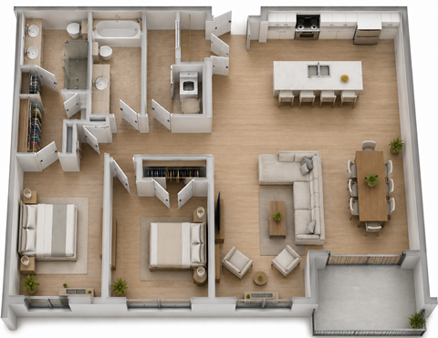 Floor plan for 2 beds, 2 baths